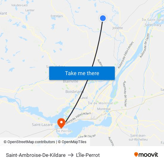 Saint-Ambroise-De-Kildare to L'Île-Perrot map