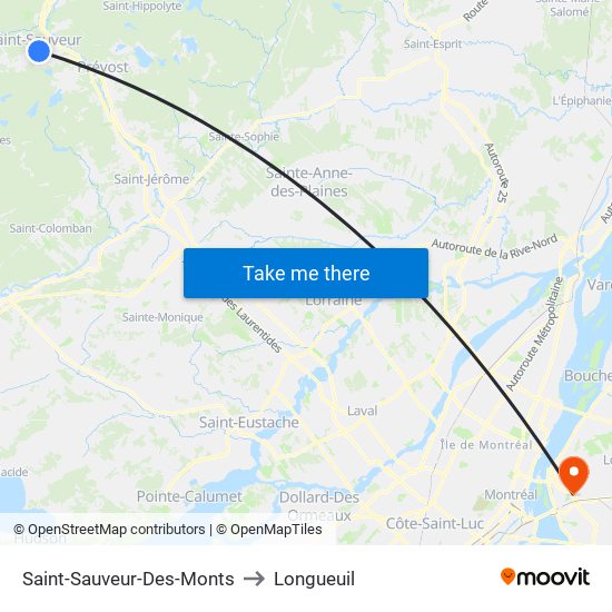 Saint-Sauveur-Des-Monts to Longueuil map