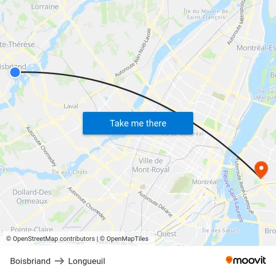 Boisbriand to Longueuil map