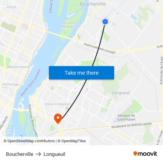 Boucherville to Longueuil map