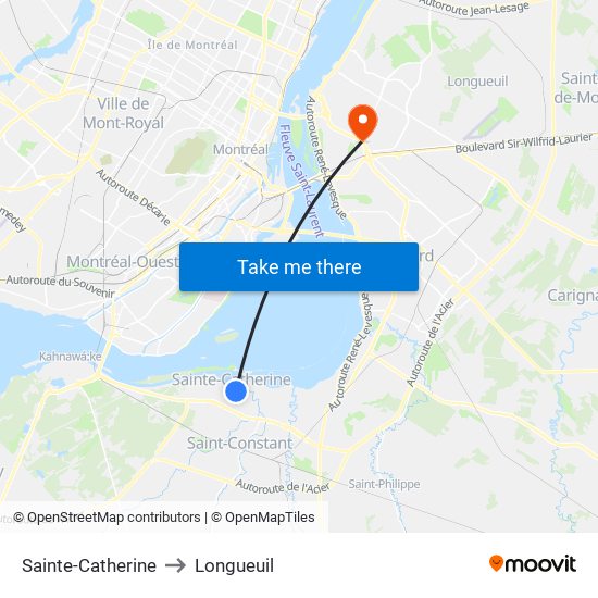 Sainte-Catherine to Longueuil map