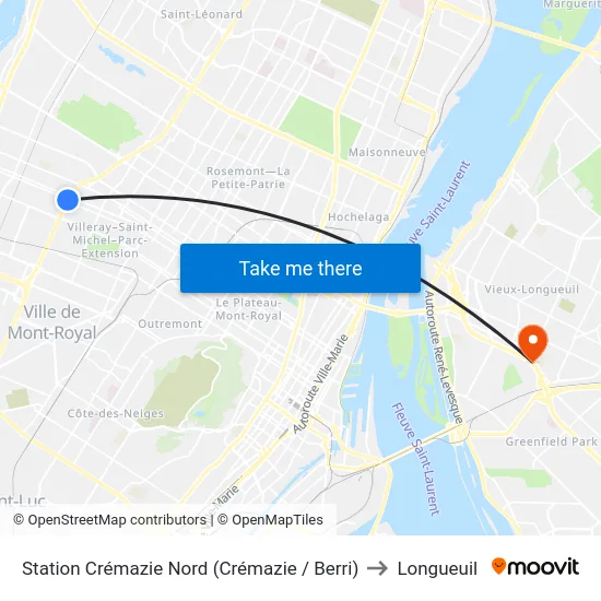 Station Crémazie Nord (Crémazie / Berri) to Longueuil map
