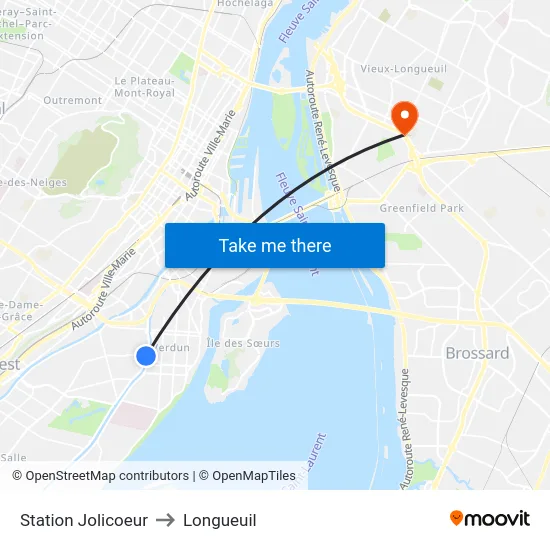 Station Jolicoeur to Longueuil map