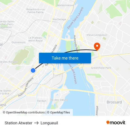 Station Atwater to Longueuil map