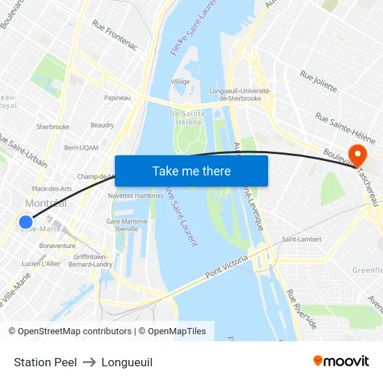 Station Peel to Longueuil map