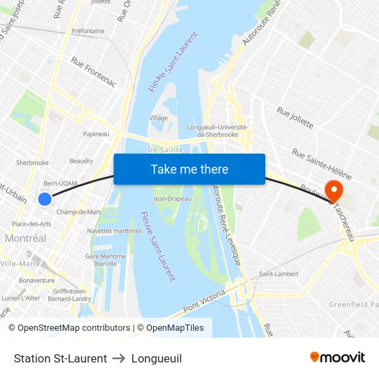 Station St-Laurent to Longueuil map