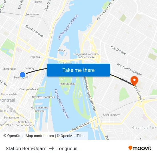 Station Berri-Uqam to Longueuil map