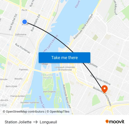 Station Joliette to Longueuil map