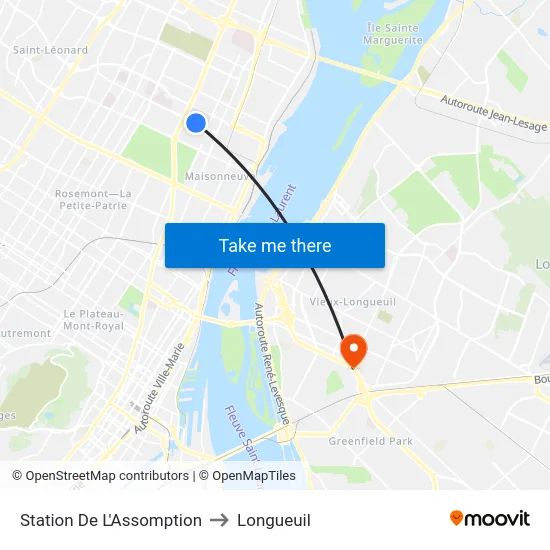 Station De L'Assomption to Longueuil map