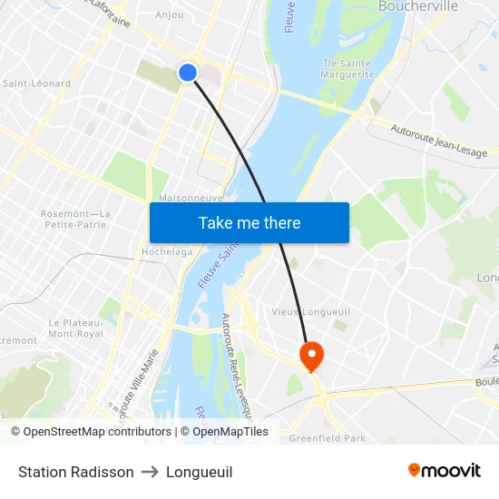 Station Radisson to Longueuil map
