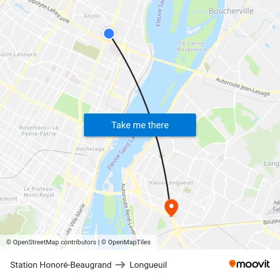 Station Honoré-Beaugrand to Longueuil map