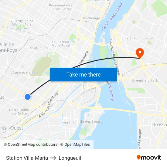 Station Villa-Maria to Longueuil map