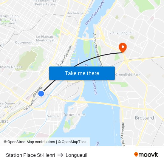 Station Place St-Henri to Longueuil map