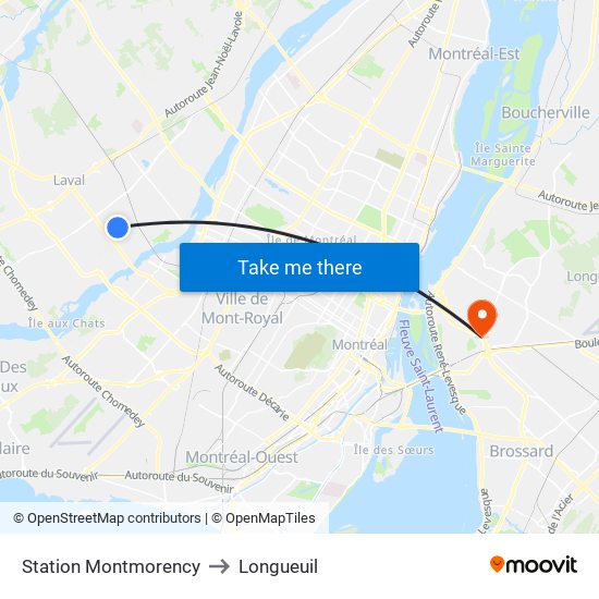 Station Montmorency to Longueuil map