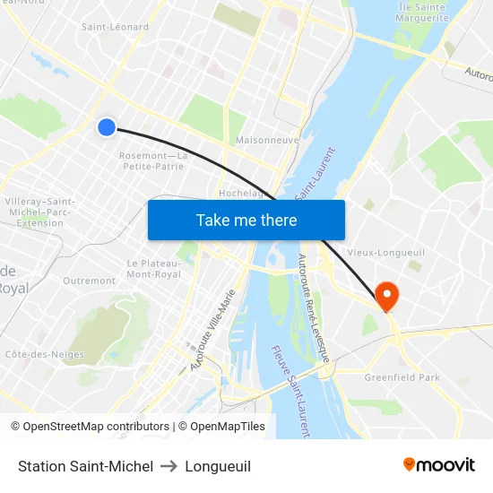 Station Saint-Michel to Longueuil map