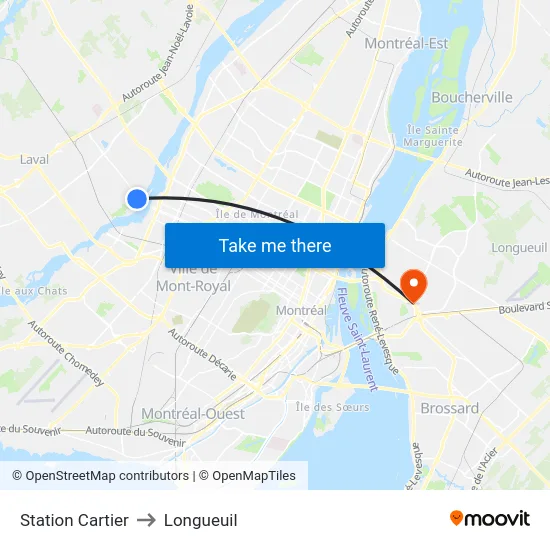 Station Cartier to Longueuil map