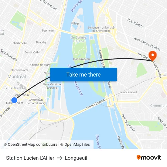 Station Lucien-L'Allier to Longueuil map