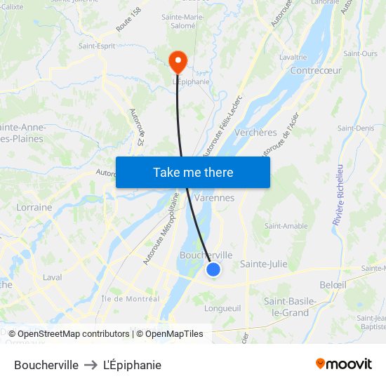 Boucherville to L'Épiphanie map