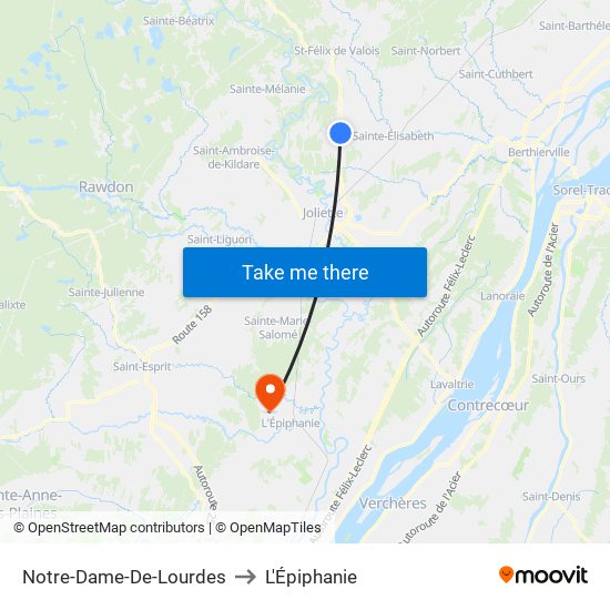 Notre-Dame-De-Lourdes to L'Épiphanie map