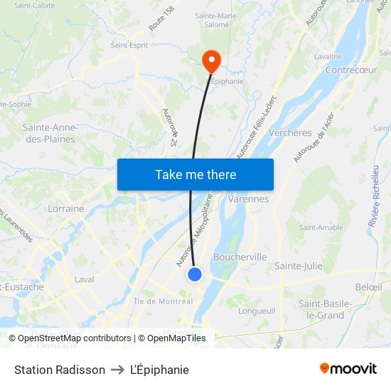 Station Radisson to L'Épiphanie map