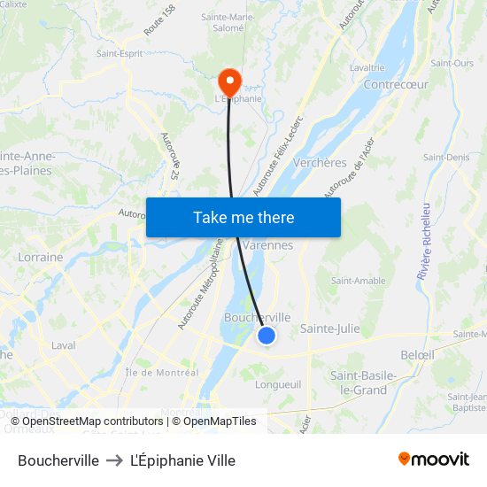 Boucherville to L'Épiphanie Ville map