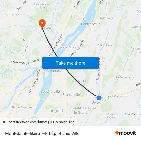 Mont-Saint-Hilaire to L'Épiphanie Ville map