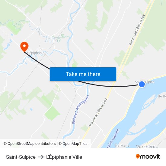 Saint-Sulpice to L'Épiphanie Ville map