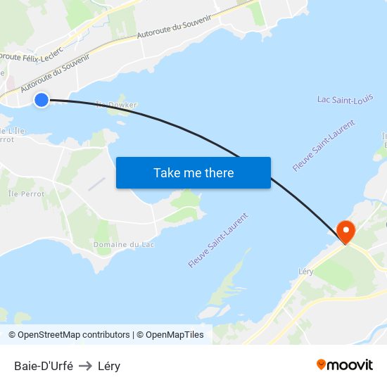 Baie-D'Urfé to Léry map