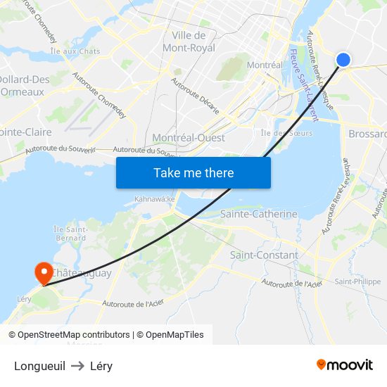 Longueuil to Léry map