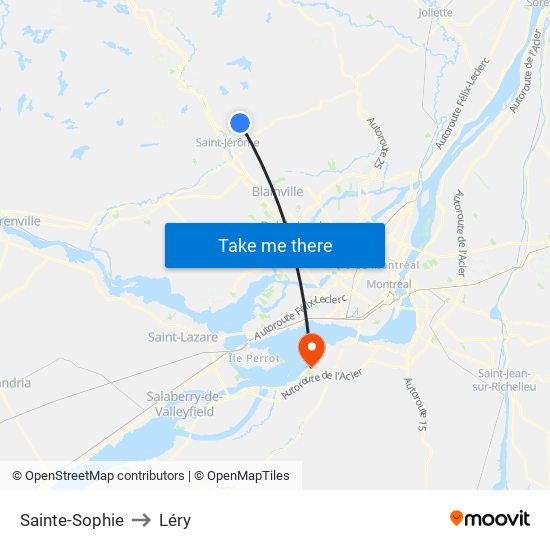 Sainte-Sophie to Léry map