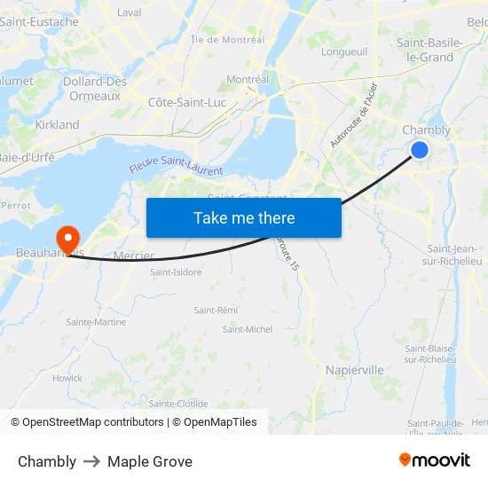 Chambly to Maple Grove map