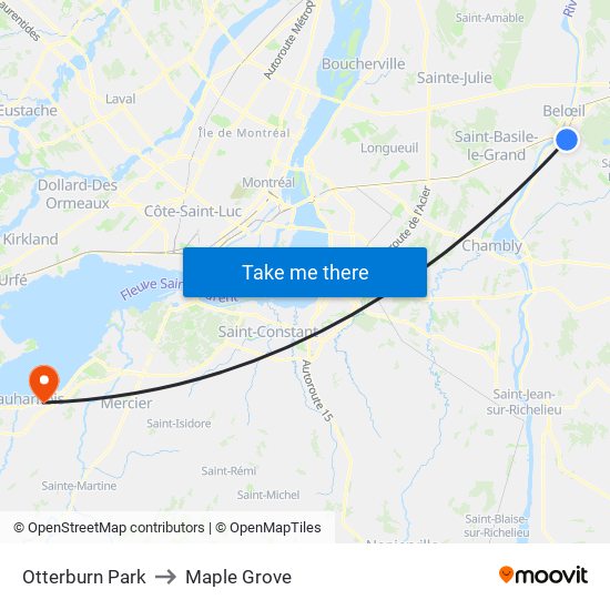 Otterburn Park to Maple Grove map