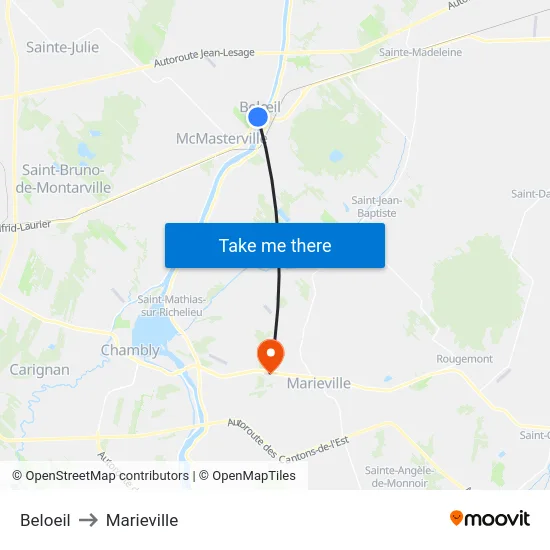 Beloeil to Marieville map