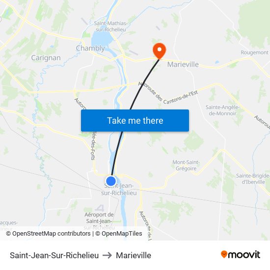 Saint-Jean-Sur-Richelieu to Marieville map