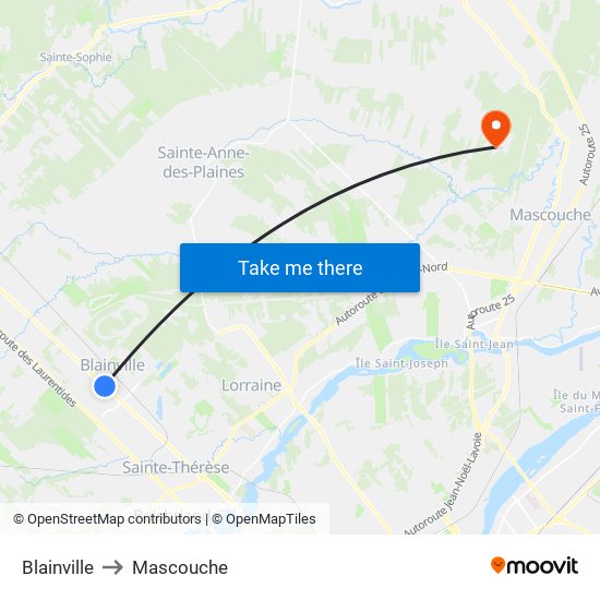 Blainville to Mascouche map