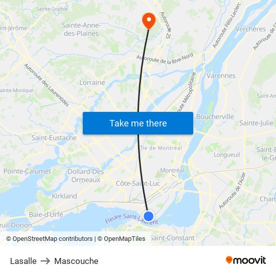 Lasalle to Mascouche map