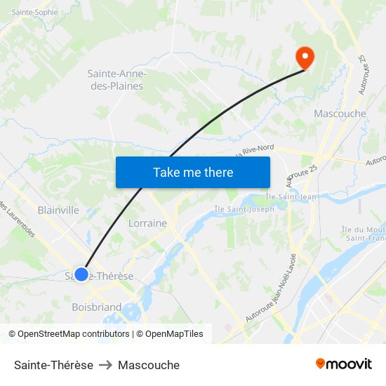 Sainte-Thérèse to Mascouche map