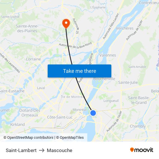 Saint-Lambert to Mascouche map