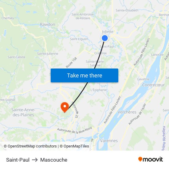 Saint-Paul to Mascouche map