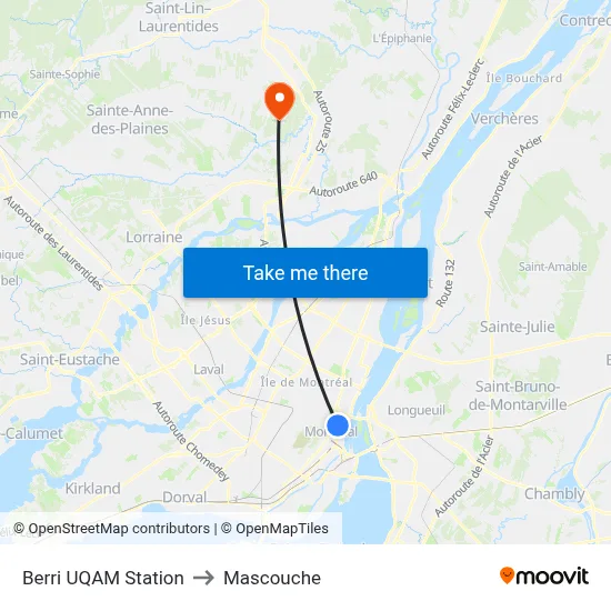 Berri UQAM Station to Mascouche map