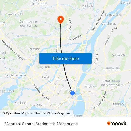 Montreal Central Station to Mascouche map
