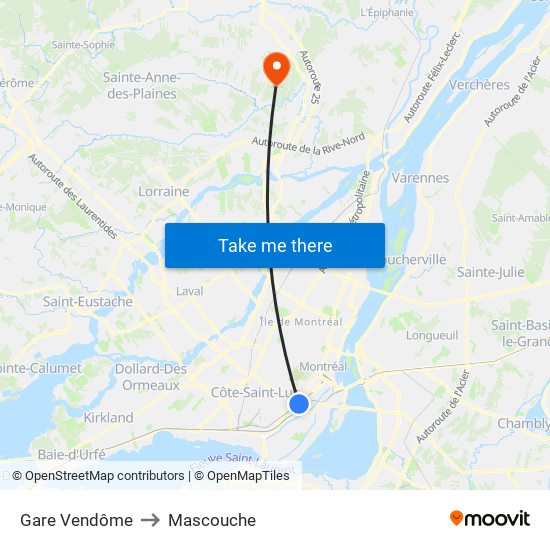 Gare Vendôme to Mascouche map