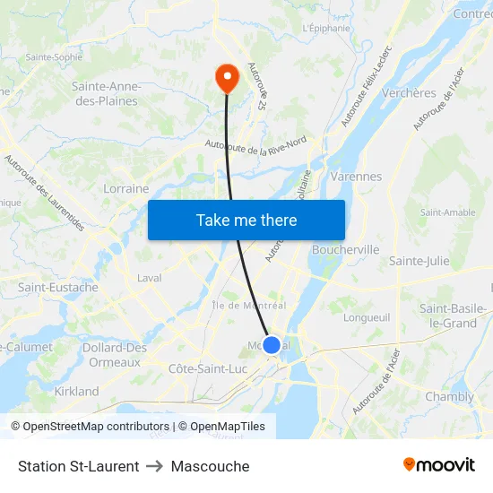 Station St-Laurent to Mascouche map