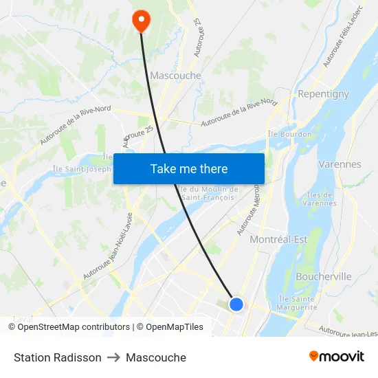 Station Radisson to Mascouche map