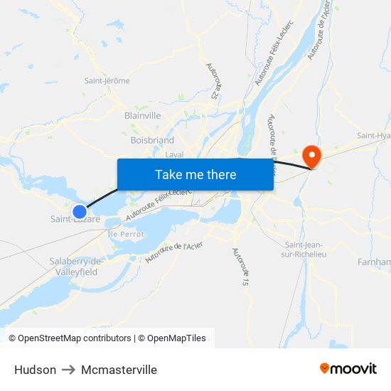 Hudson to Mcmasterville map