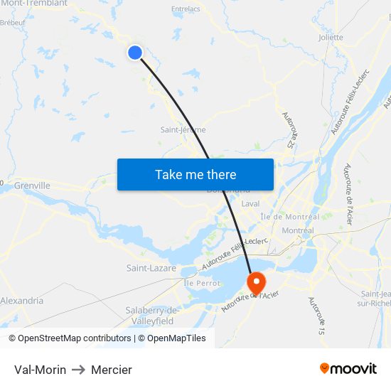 Val-Morin to Mercier map