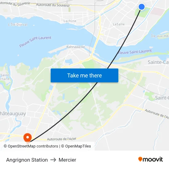 Angrignon Station to Mercier map