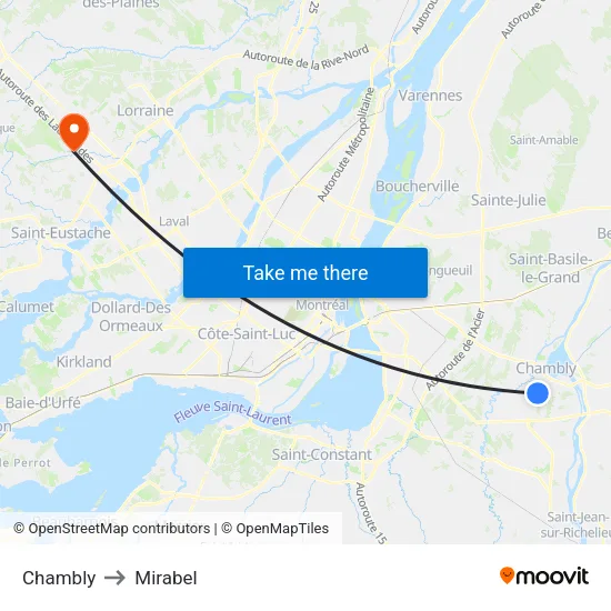 Chambly to Mirabel map