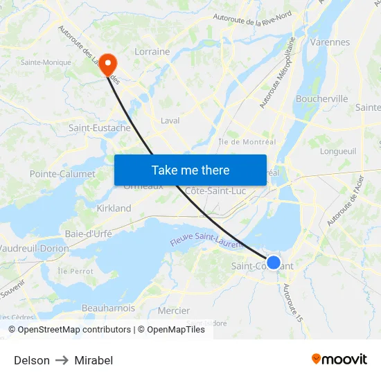 Delson to Mirabel map