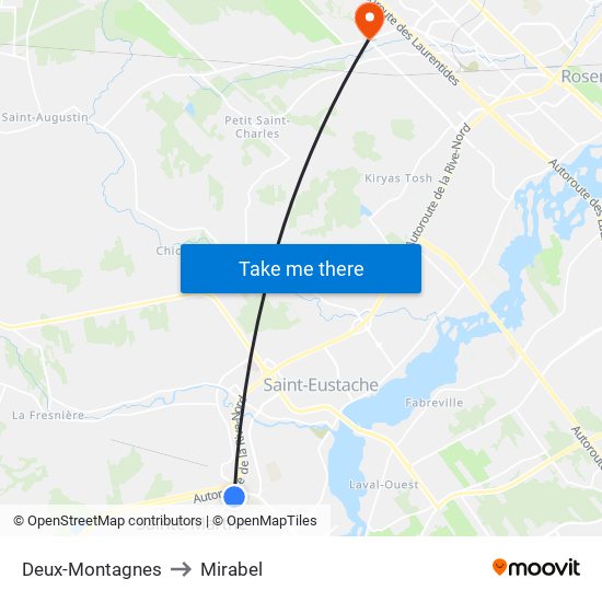 Deux-Montagnes to Mirabel map